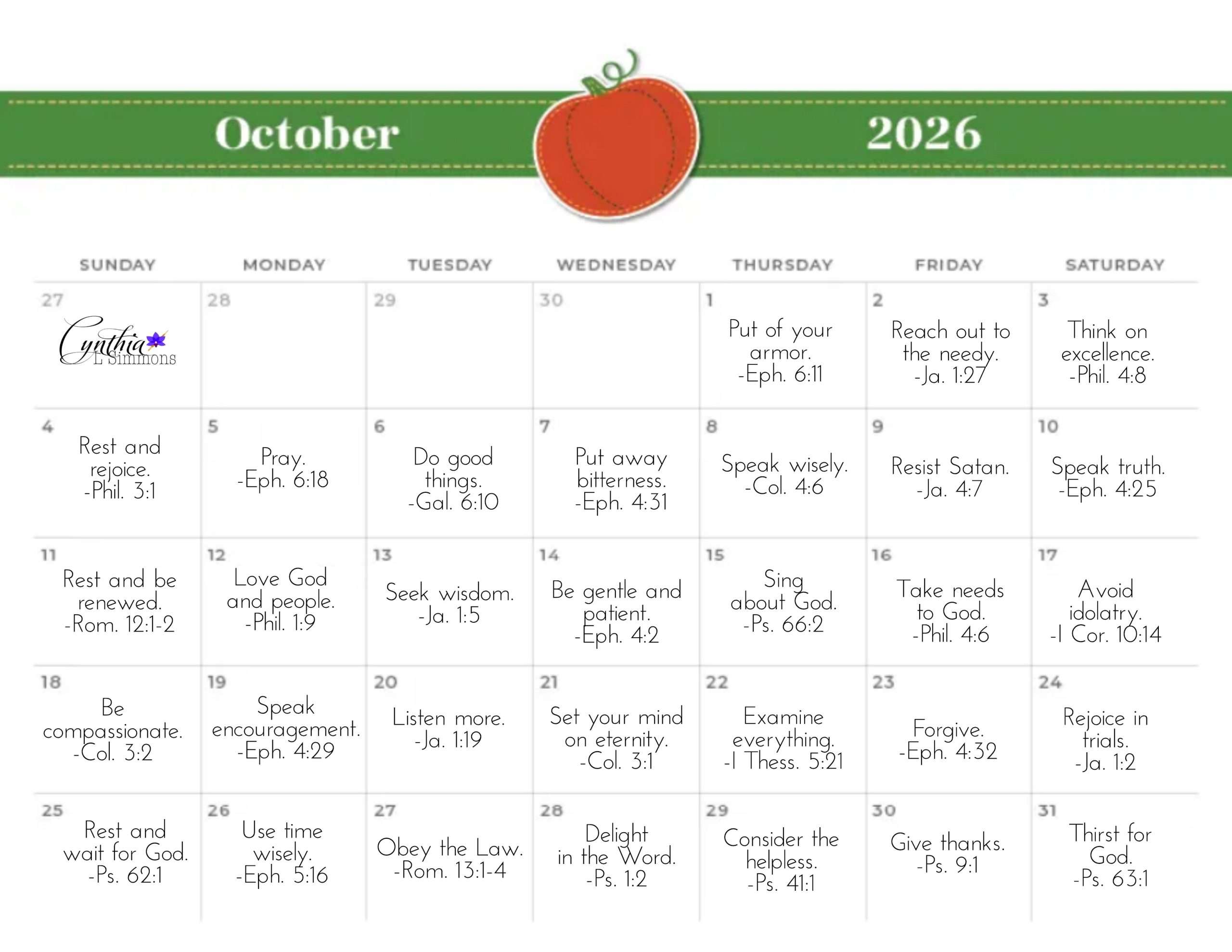 The Art of Living is #OthersCentered Calendar-Nov 2025-Cynthia L. Simmons
